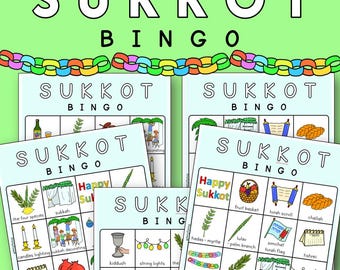 Sukkot Bingo Game Set - 18 Jewish Holiday Bingo Cards With Markers For Sukkah Parties