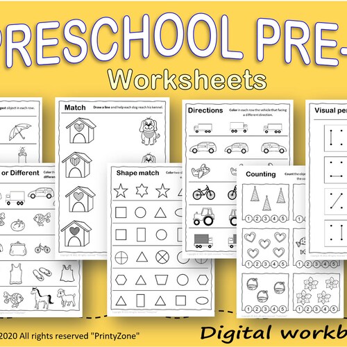 pre k kindergarten worksheets learning packet printable etsy
