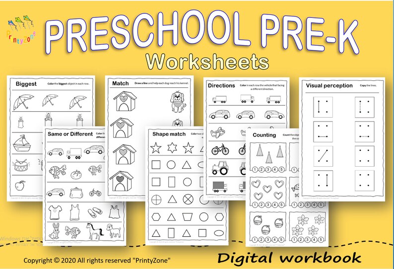 Pre-k Kindergarten Worksheets Learning Packet Printable | Etsy
