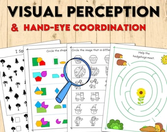 visual perception skills, 75 printable worksheets, kindergarten activities. Hand-eye coordination. Homeschool