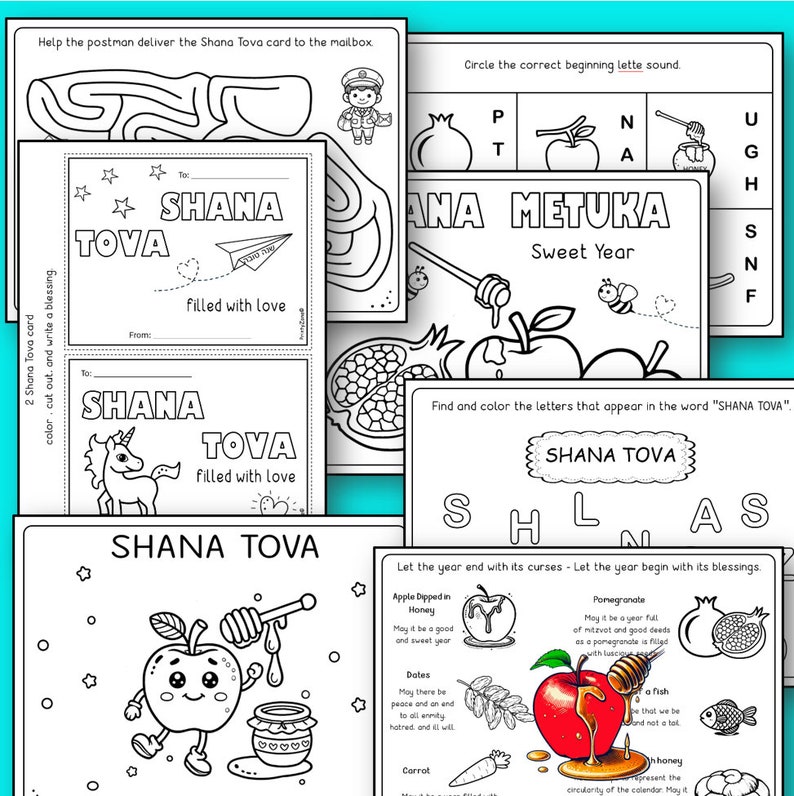 Rosh Hashana, Printable Activity, Children's Activity for Rosh Hashanah Evening, Rosh Hashanah ...