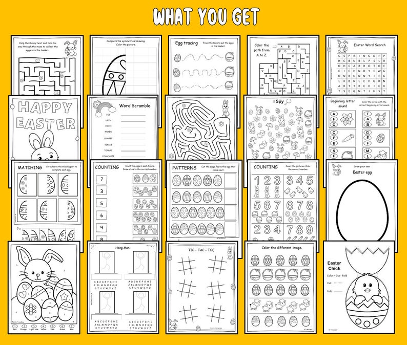 Easter worksheet for kids, Easter printables, Kindergarten Homeschool learning bundle, Easter Printable image 2