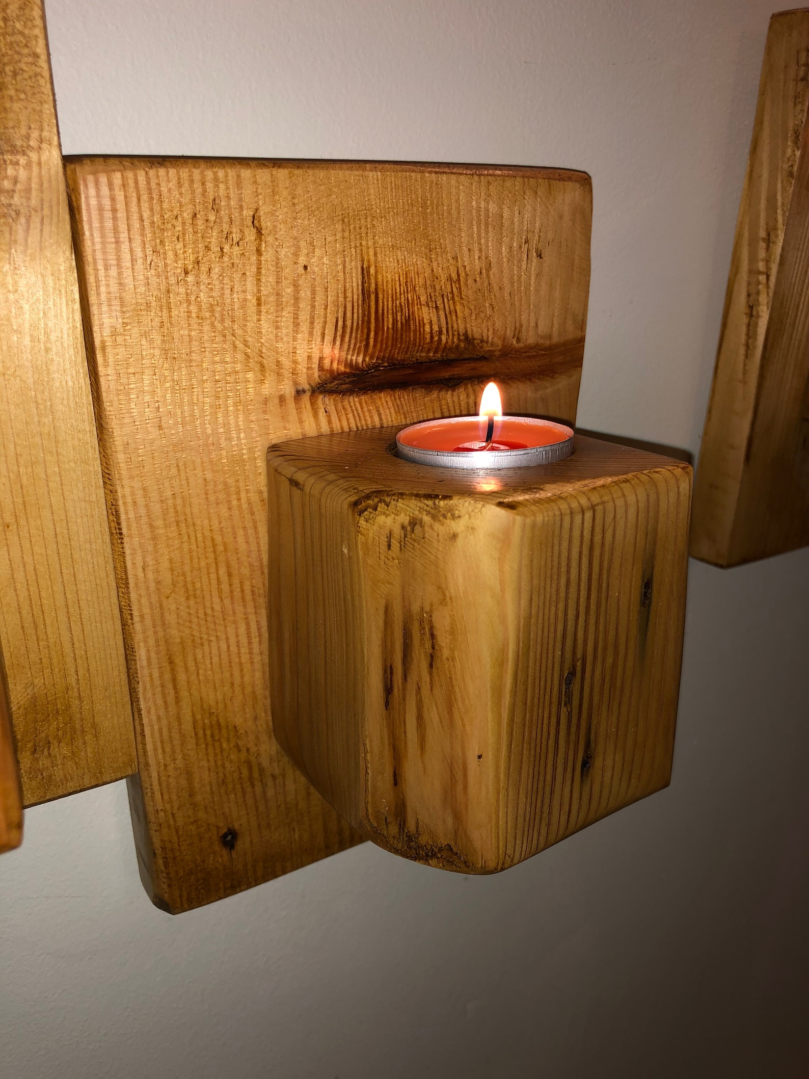 Upcycled Triple Wooden Wall Mounted Tea Light Holder Etsy