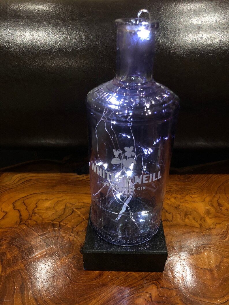 Upcycled Granite Base & Glass Gin Bottle Decorative Candle/fairy Lights