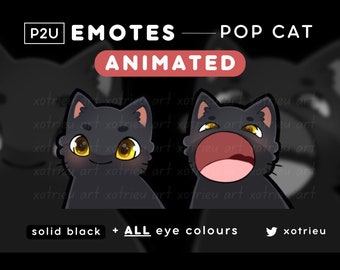 Animated Pop Cat Emote - Cute Chibi Cat - Kawaii - Neko, Kitty | Gaming Twitch/Discord | P2U/Ready to Use | GIF Emote Sticker - Black Cat