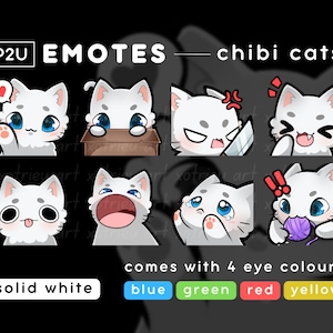 Cute Cat Emote Pack Set - Chibi Cat - Kawaii - Neko, Kitty | Gaming Twitch/Discord | P2U/Ready to Use - White Cat