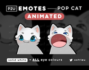 Animated Pop Cat Emote - Cute Chibi Cat - Kawaii - Neko, Kitty | Gaming Twitch/Discord | P2U/Ready to Use | GIF Emote Sticker - White Cat