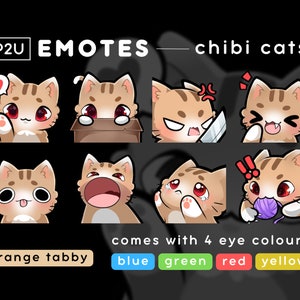 Cute Cat Emote Pack Set - Chibi Cat - Kawaii, Neko, Kitty | Gaming Twitch/Discord, Ready to Use - Orange Tabby Cat, Orange Cat