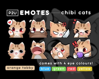 Schattige kat Emote Pack Set - Chibi Cat - Kawaii, Neko, Kitty | Gaming Twitch/Discord, klaar voor gebruik - Oranje Cyperse Kat, Oranje Kat