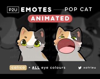 Animated Pop Cat Emote - Cute Chibi Cat - Kawaii - Neko, Kitty | Gaming Twitch/Discord | P2U/Ready to Use | GIF Emote Sticker - Calico Cat
