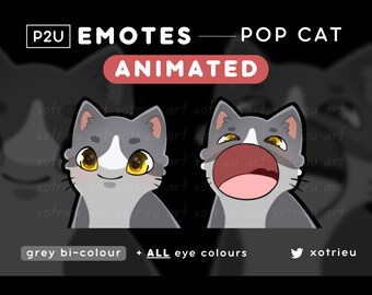 Geanimeerde Pop Cat Emote - Schattige Chibi Cat - Kawaii - Neko, Kitty | Gaming-twitch/onenigheid | GIF Emote Sticker - Grijs/Grijs Witte Kat