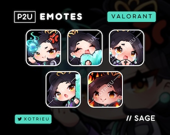 Valorant Sage Emote Pack Set - Cute Sage Chibi Emote - Kawaii / Gaming Twitch Discord Youtube PNG Avatar/ P2U/Ready to Use
