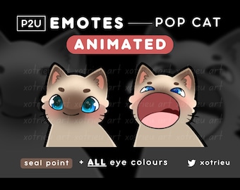 Animated Pop Cat Emote - Cute Chibi Cat - Kawaii - Neko, Kitty | Gaming Twitch/Discord | P2U/Ready to Use | GIF Emote Sticker - Siamese Cat