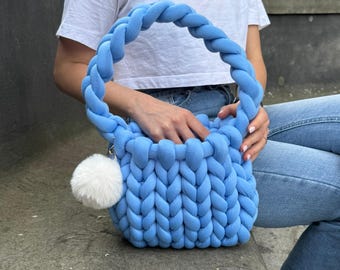 Bolso bandolera de cuerda tejida a mano: Bolso de punto grueso y suave