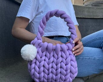 Bolso bandolera de punto grueso: Bolso tote de cuerda gruesa, bolso de mano de punto suave tejido a mano