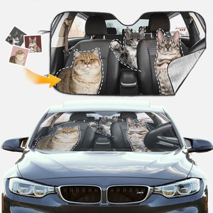 カスタムペット写真自動車フロントガラスサンシェード、パーソナライズされた猫の写真が紫外線をブロックサンバイザープロテクターカーサンシェード、お父さんボーイフレンドへのギフト