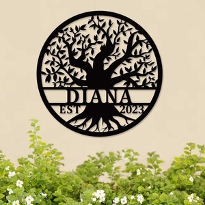 Personalized Name Metal Tree Sign, Custom Tree of Life Family Name plaque, Family tree Monogram Sign, Metal Wall Art, Housewarming Gift
