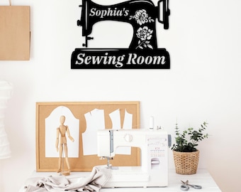 Custom Metal Sign with Sewing Machine, Personalized Sewing House Studio Metal Monogram, Birthday Gifts for Mom Mother, Housewarming Gift