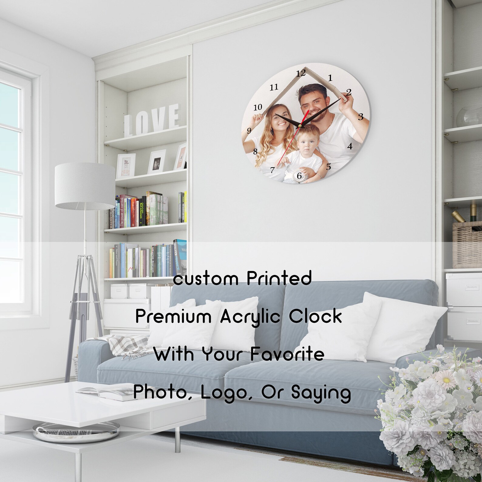 Custom Photo Silent Acrylic Large Wall Clock, Personalized Picture ...
