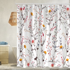 Color flowers green branches shower curtain Modern Fabric shower curtains Bathroom Decor Waterproof Shower Curtain with Hook gift for mom