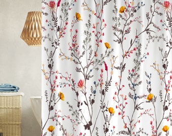 Couleur fleurs branches vertes rideau de douche Moderne Tissu rideau de douche Salle de bain Décor imperméable Rideau de douche avec crochet cadeau pour maman