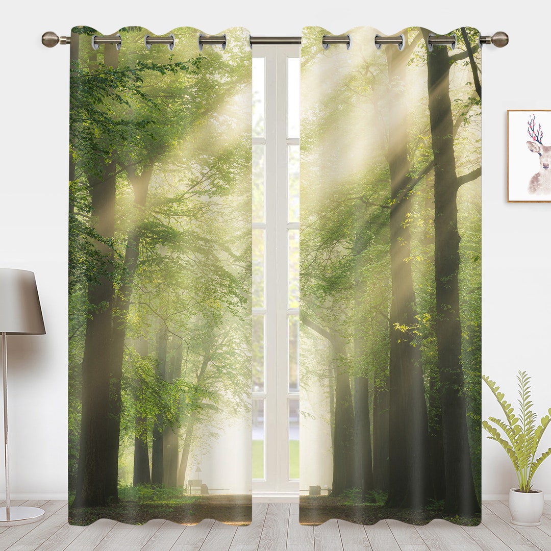 Psychedelic Forest Window Curtains Modern Minimalistic Green Plant