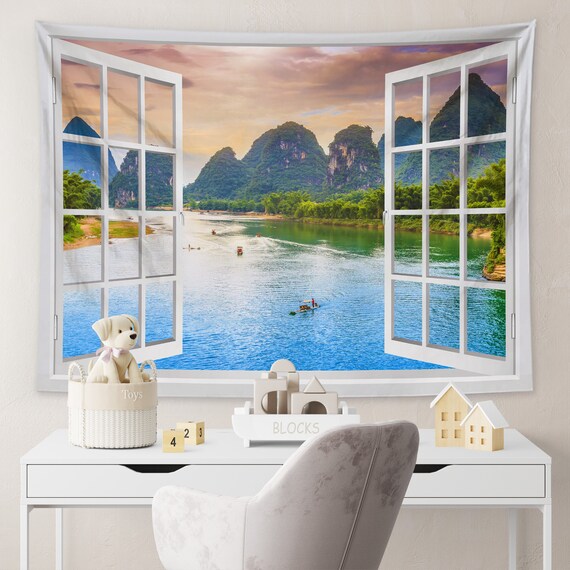 3D Landscape Tapestry Simple Style Mountain Stream Pattern Wall Hanging Tapestry for Bedroom Living Room Dorm Decor Spring Home Decoration Etsy