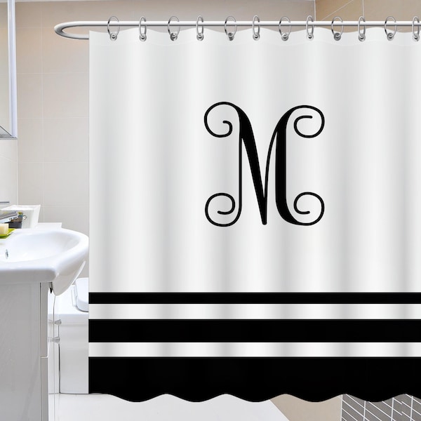 Personalized Monogrammed Shower Curtain Custom Letter shower curtain Black and White Themed Minimalist Shower Curtain Bathroom curtain decor