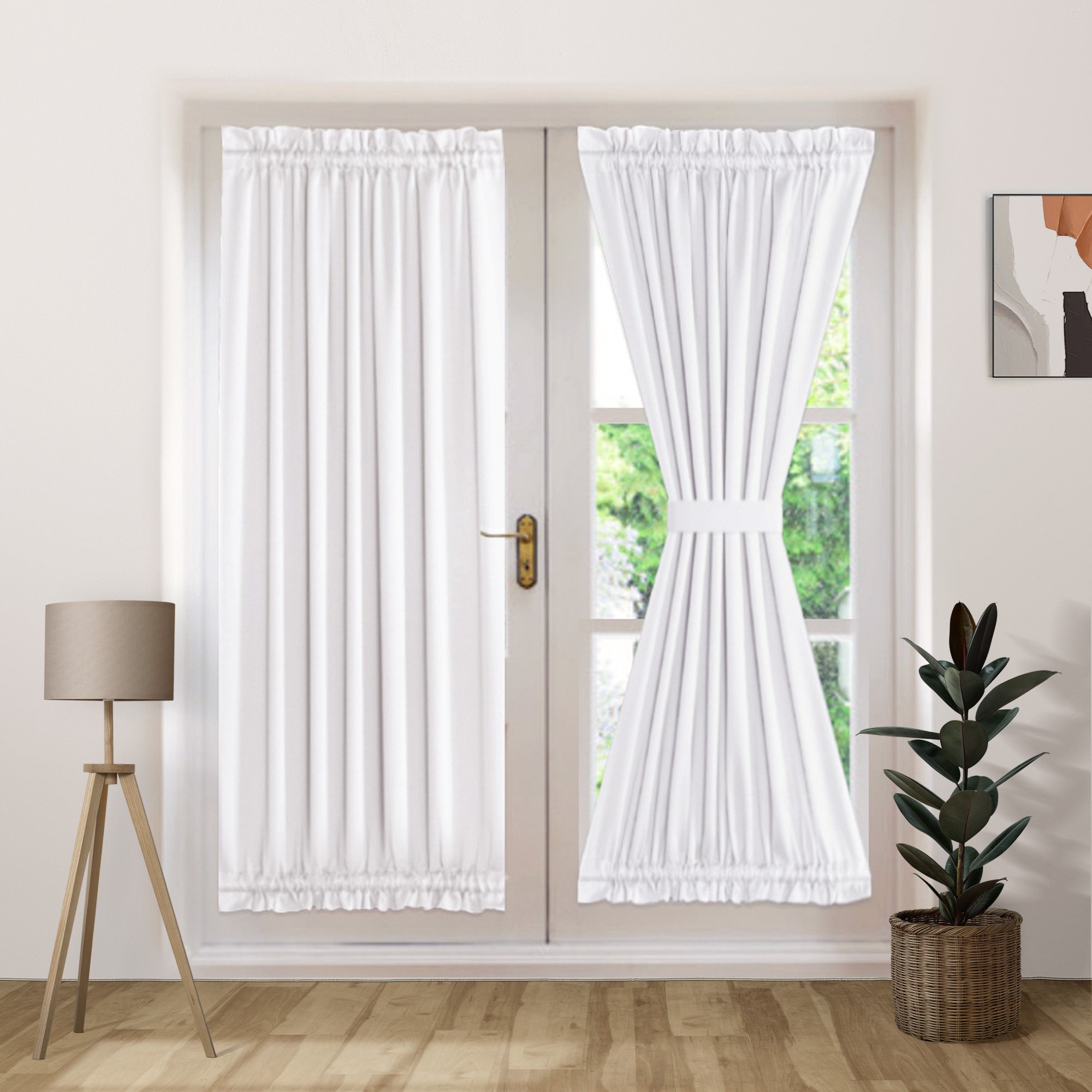 HOMEIDEAS French Door Curtains Set Of 2 - 26x40 Inch Blackout Privacy Shades, Thermal Insulated, Velcro Mount, Brown
