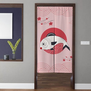 Noren Japanese Art Door Curtain Koi Fish Door Drapes Doorway Curtain Window Treatment Door Tapestry for Restaurant Kitchen Bar Decoration
