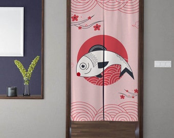 Noren Japanese Art Door Curtain Koi Fish Door Drapes Doorway Curtain Window Treatment Door Tapestry for Restaurant Kitchen Bar Decoration