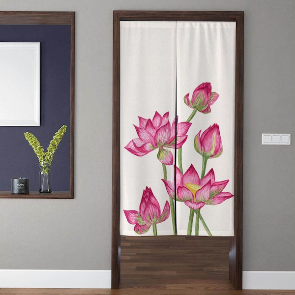 Lotus flowers Botanical Noren Door Curtains, modern minimalist plant Doorway Curtains, for Kitchen Partition Bedroom Door Privacy Decor