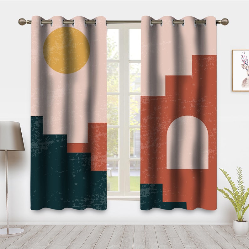 Bohemia Window Curtains Mid Century Abstract Arch Sun Modern Etsy