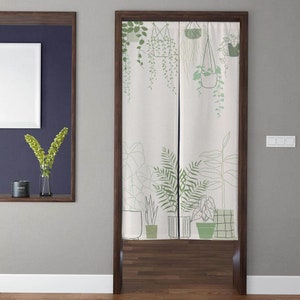 Moderner Minimalismus Art Noren Türvorhang, Grün Botanischer Blumenmuster Türvorhang für Küchentrennwand Schlafzimmertür Sichtschutz Dekor
