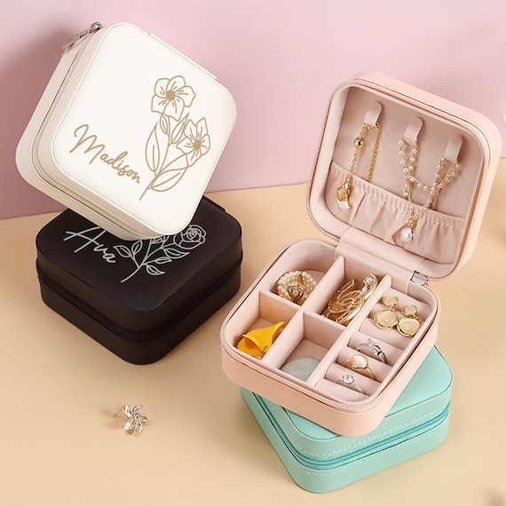 Scatola Portagioie Personalizzata In Pelle | Con Nome E Fiore Di Nascita | Organizer Da Viaggio Per Donna - Foto 11