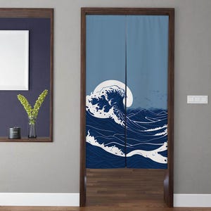 Art Noren Türvorhang im japanischen Stil, Vintage The Wave off Kanagawa Türvorhang, für Küchentrennwand Schlafzimmertür Sichtschutzdekor