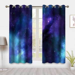 Galaxy Outer Space Nebula Window Curtains Blue Universe Planets Fantasy Starry Blackout Curtains Window Drapes Treatment For Bedroom Home