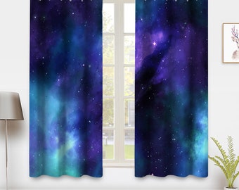 Galaxy Outer Space Nebula Window Curtains Blue Universe Planets Fantasy Starry Blackout Curtains Window Drapes Treatment For Bedroom Home