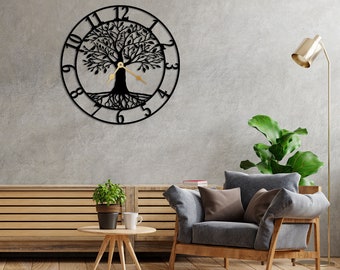 Tree of life Silent Metal Large Wall Clock,metal sign Metal Wall Art,for living room bedroom wall hanging decor metal sign,Housewarming Gift