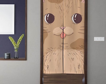 Cortina de puerta Noren de arte japonés, cortinas de puerta de estilo kawaii con cara de gato bonita minimalista, para decoración de privacidad de puerta de dormitorio de partición de cocina