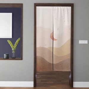 Bohemia Art Noren Door Curtain Minimalism Moon Abstract Lines Mountains Doorway Curtain for Kitchen Partition Bedroom Door Privacy Decor