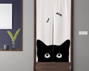 Cortinas de puerta de estilo japonés kawaii Art Noren, cortinas de puerta de libélula con rasguños de gato, para decoración de privacidad de puerta de dormitorio de partición de cocina