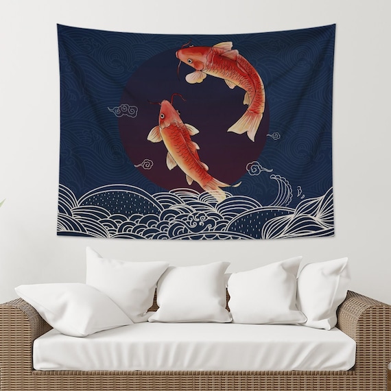 Japan Tapestry Koi Fish Tapestry Japanese Tapestry Ocean Tapestry Wave Tapestry  Tapestries Wall Hanging for Home Bedroom Dorm Decor Gift 