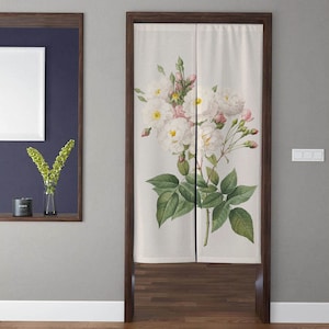 Noren Floral Door Curtain Minimalism Plant Flower Leaf Doorway Curtain Oriental Style Window Treatments for Privacy Restaurant Kitchen Decor