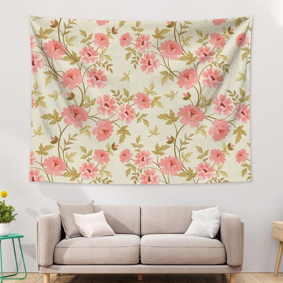 Floral Tapestry Red Flower Tapestry Green Plant Vine Tapestry Nature Wildflower Scenery Wall Hanging Tapestries for Bedroom Dorm Decor Etsy