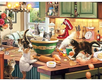 1000 Piece Jigsaw Puzzles-Kitty Kitchen Helper-puzzle games for Adults Xmas presents  Christmas gifts