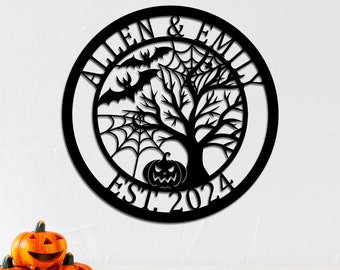 Custom Family name Halloween metal sign Personalized anniversary date sign, Metal Wall Art living room Door corridor Decor Housewarming Gift
