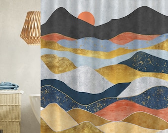 Berge Duschvorhang Meer Duschvorhang Wolken Sonnenuntergang Duschvorhang Polyester Modern Stoff Badezimmer Duschvorhang mit Haken