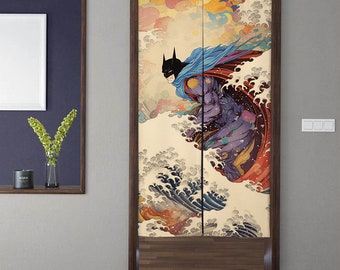 Cortinas de puerta japonesas Kanagawa con ondas de arte Noren, cortina de puerta de surf samurai abstracto vintage, para decoración de privacidad de la puerta de la cocina del dormitorio del hogar