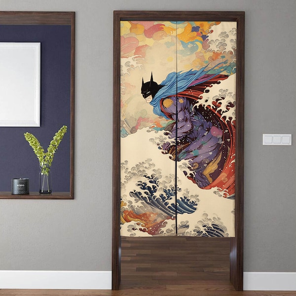 Japanse Kanagawa golven kunst Noren deurgordijnen, vintage abstracte samurai surf deuropening gordijn, voor thuis slaapkamer keuken deur privacy decor
